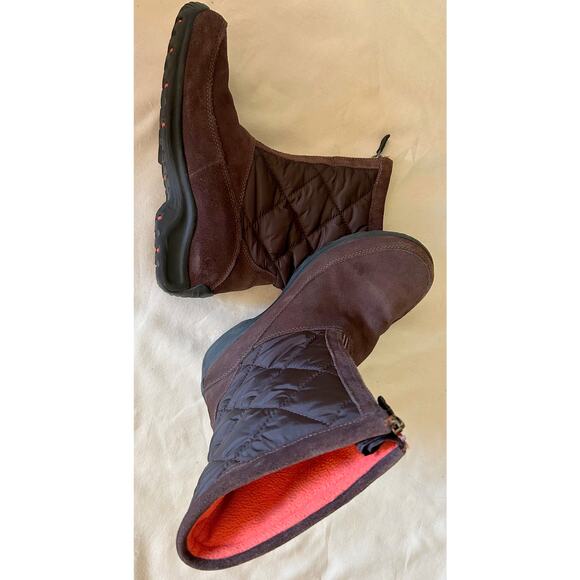 Lands End Womens Snow Boot Brown Zip up Quilted Suede Fleece Lined Outdoor Chore - Picture 4 of 5